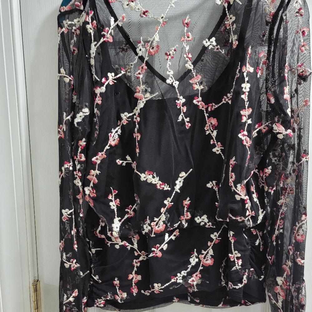 White House Black Market blouse, floral embroidery with built-in cami